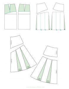 the front and back views of a dress pattern, with measurements for each piece to be cut