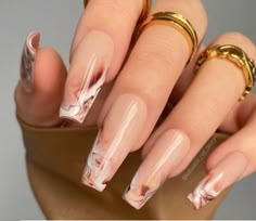 Elegant Nails Classy Coffin, Marble Tip Nails, Nude Ombre Nails, Ombre Nail Designs, Marbling