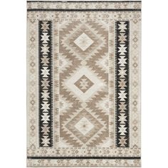 a beige and black rug with an intricate design on the front, in two different colors