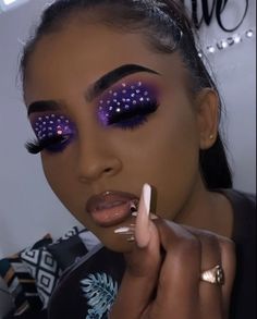 Crazy Eye Makeup, Purple Makeup Looks, Glitter Makeup Looks, Pretty Eye Makeup, Rhinestone Makeup