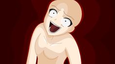 an animated image of a naked man with his mouth open and eyes wide open, standing in front of a red background