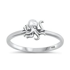 High Polished Octopus Ring 925 Beach Sterling Silver Band Jewelry Female Male Unisex Size 6 All our silver jewelry is crafted from .925 silver also commonly referred to as sterling silver. Sterling silver is the standard for beautiful high-quality silver jewelry and cannot be replicated by lower priced silver plated jewelry. It is 92.5% pure silver, mixed with alloys to add strength and durability to stand the test of time. Keep your fine jewelry shiny and elegant by storing it properly. Jewelry Nickel-free Sterling Silver Rings For The Beach, Ocean-inspired Sterling Silver Rings, Blue Ring Octopus, Ocean-inspired Mermaid Sterling Silver Jewelry, Octopus Ring, Silver Anchor-shaped Jewelry In Metal, Band Jewelry, Silver Plated Jewelry, Sterling Silver Bands