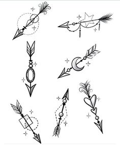 an arrow tattoo design is shown in black and white, with the symbols above it