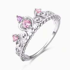 Silver Crown Wedding Ring, Cute Promise Rings, Silver Crown Ring, Purple Stone Rings, Tiara Ring, Romantic Rings, Crown Ring, Anniversary Jewelry, Purple Stones