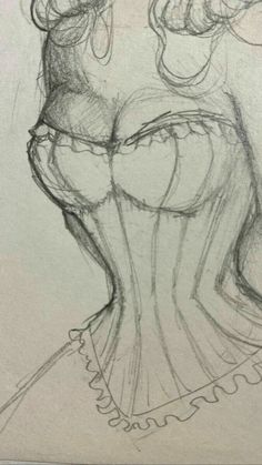 a pencil drawing of a woman's dress with her hair pulled back and eyes closed