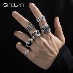 Get your order now: Sindlan 6Pcs Punk Poker Joker Silver Color Rings for Men Goth Skeleton Billiards Set Couple Emo Fashion Jewelry Anillos Hombre alx Joaquin Phoenix
 x Lady Gaga Goth Skeleton, Rabastan Lestrange, Best Gifts For Couples, Chunky Accessories, Masculine Jewelry, Goth Ring, Set Couple, Color Rings, Grunge Guys