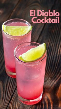 two glasses filled with pink lemonade and lime