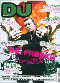 the front cover of dj magazine with an image of a man holding his hands up