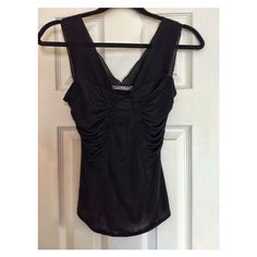 Sheer Wide Straps, Ruching On Bodice, Drapes. Never Worn, Without Tags. Purchased In Split, Croatia. Sleeveless Evening Tops With Built-in Bra, Ruched Tank Top For Night Out, Sleeveless Tops With Built-in Bra For Evening, Black Ruched Tank Top For Party, Chic Black Ruched Tank Top, Black Ruched Cami Top, Ruched Sleeveless Evening Top, Sleeveless Ruched Top For Evening, Elegant Ruched Tank Top For Party