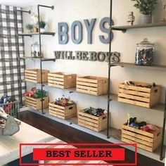 Toy Room Storage, Pipe Shelving, Boys Will Be Boys, Diy Toy Storage, Boys Playroom, Industrial Pipe Shelves, Storage Kids Room, Playroom Storage, Playroom Design