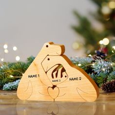 a personalized wooden ornament with a dog on it