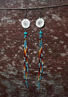 These are a personal favorite! An extra long yet still lightweight statement piece. Grunge Diy, Quill Jewelry, Porcupine Quill Jewelry, Antler Earrings, Native American Beadwork Patterns, Deer Jewelry, Handmade Leather Jewelry, Diy Beaded Rings, Seed Bead Crafts