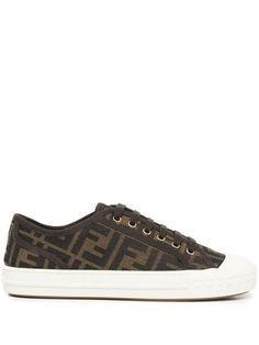 Men's Fendi Ff Logo Low-top Sneakers - Brown Evoking the look of a tennis shoe, Fendi's low-top sneakers are animated with the signature FF monogram. This Italian-made pair rests on a thick sole. 65% polyamide/35% cotton Round toe Lace-up vamp Rubber/plastic sole Made in Italy SIZE Sole, 0.75" (20mm) ABOUT THE BRAND The epitome of elegance and fine craftsmanship, Fendi was founded in 1925 in Rome by Adele and Edoardo Fendi. Today, the founders' granddaughter and Creative Director, Silvia Venturi Low-top Brown Sneakers With Logo, Brown Low-top Sneakers With Logo, Brown Sneakers With Logo Print And Round Toe, Brown Round Toe Sneakers With Logo Print, Brown Low-top Sneakers With Logo Print, Brown Low-top Sneakers With Embroidered Logo, Fendi Sneakers, Ff Logo, Chic Shoes