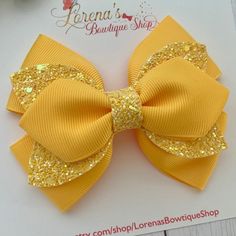 Yellow Gold Glitter Hair Bow Layered Hairbow | Etsy Diy Baby Bows, Solid Color Hair, Hair Bow Sets