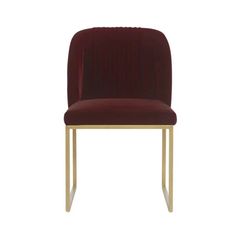 a maroon velvet chair with gold legs and a wooden frame on an isolated white background