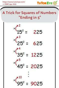 a trick for squares of numbers ending in 5