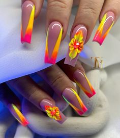 #nails #nailart #nailsofinstagram #nailstagram #nailswag #nailsonfleek Acrylic Nail Designs Classy, Nail Designs Bling, Acrylic Toe Nails, Colorful Nails, Gel Nails Diy, Nails Design With Rhinestones, Summery Nails, Nail Art Ombre