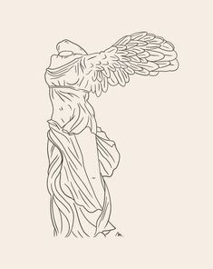 a drawing of an angel with wings on it's head and arms, standing in front of a white background