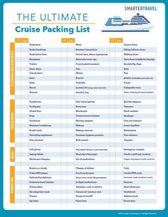 the ultimate cruise packing list is shown in blue and yellow, with an image of a ship