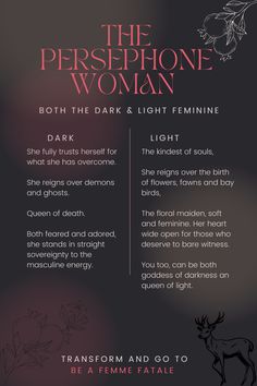 an advertisement for the dark and light feminine