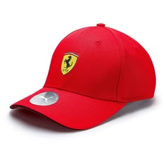 Get ready to show your support for Scuderia Ferrari with the vibrant and stylish PUMA Scuderia Ferrari Classic Hat. Available in two eye-catching colors, this hat features the iconic Scudetto shield Ferrari badge front and center, with the recognizable PUMA cat logo on the back. The contrast sandwich peak design adds an extra touch of flair, and the rear strap with metal clasp ensures a comfortable and secure fit for adults. Made with 100% polyester material, this hat is perfect for any fan of t Taco Hat, Steve Mcqueen Le Mans, Puma Classic, Prancing Horse, Ferrari Red, Straw Visor, Puma Kids, Valtteri Bottas, Peak Design