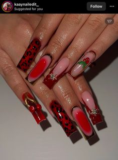 Red Leopard Print Nails, Nails