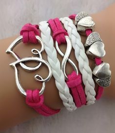 White Bracelets, Layered Bracelets, Pink Bracelet, Bijoux Diy, Braided Bracelets, Love Bracelets, Heart Bracelet, Cute Jewelry