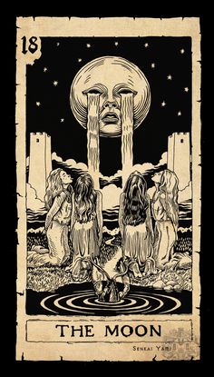 the moon tarot card with three women on it