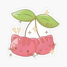 two pink cats with green leaves sticker