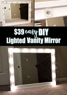 a white vanity mirror sitting on top of a floor