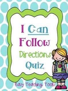 i can follow directions quiz book with a girl in the center and polka dot background