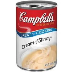 campbell's cream of mushroom soup in a can on a white background with clippings