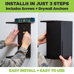 the instructions for how to install an easy wall mounted shelf with screws and screws