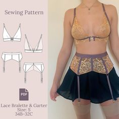 Bralette Pattern, Lingerie Patterns, Corset Sewing Pattern, Diy Vetement, Diy Clothes Design, Garter Set, Top Sewing Pattern, Sewing Design, Diy Sewing Clothes