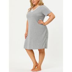 ABOUT US: A plus-size brand inspired by the need of its customers. We hope our clothing can match you on various occasions, with the proper tailoring to show your perfect curve and the comfortable fabrics that enables you a pleasant experience. This nightdress made from breathable pure cotton will keep you comfortable on a lazy day or a relaxed night. Round Neck and short sleeves create comfort and ease. Wearing this elegant nightdress to enjoy your home time, date nights, honeymoon nights linge Cotton V-neck Nightgown For Sleepover, Comfortable Solid Color Sleepwear For Relaxation, Cotton V-neck Nightgown For Bedtime, Comfortable V-neck Relaxed Fit Dress, Cotton V-neck Sleepwear For Loungewear, Casual V-neck Sleepwear For Lounging, Comfortable Relaxed Fit Nightgown For Bedtime, V-neck Sleepwear, Casual V-neck Dress For Relaxation