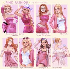 the different types of women in pink outfits