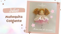 a doll with blonde hair and pink dress is hanging on a card that says munequita colgante