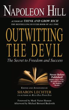 an open book with the title outwiting the devil on it, in front of a black background