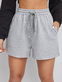 SHEIN Drawstring Waist Solid Track Shorts | SHEIN USA Workout Shorts Outfit, Sweatpant Shorts, Sports Shorts Women, Spring Shorts, Track Shorts, Elastic Waist Shorts, Cute Shorts, Primavera Estate, Cotton Shorts