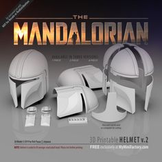 an advertisement for the new star wars movie, with helmets and accessories in white on a black background