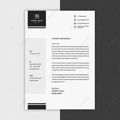 a professional resume template with black and white accents on the cover letterhead is shown