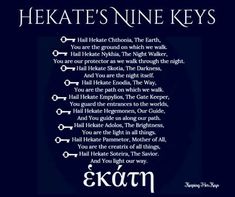 the poem hekate's nine keys is shown in white on a black background