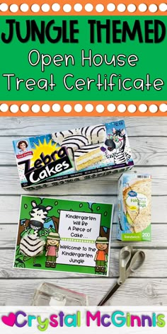 an open house treat certificate is shown with scissors and other items to make it fun