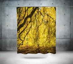 Cascade of Autumn Shower Curtain 71x74 inch Yellow Bathroom Bathroom Decor Colorful, Yellow Bathroom Decor, Natural Bathroom, Yellow Bathroom, Yellow Tree, Quality Curtains, Yellow Bathrooms, Shower Curtain Rings, Bathroom Shower Curtains