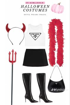 a woman's halloween costume is shown with accessories