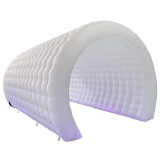 an inflatable arch is shown with purple lights on the bottom and side panels