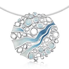 Arctic Stream Necklace in Arctic Blue Enamel by Sheila Fleet Jewellery Water Jewelry, Cloisonne Enamel Jewelry, Abstract Jewelry, Handmade Silver Jewellery, Scottish Jewellery, Arctic Blue