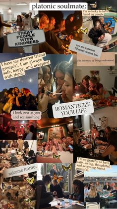 collage of photos with words and pictures on them that say romantic sommate