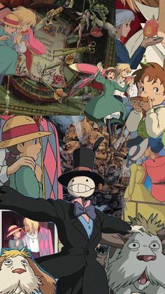 an animated scene with many people in the background and one man wearing a top hat