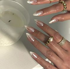 Wife Nails, Fashion Nail Art, Nail Art Gel, Pearl Nails, Mob Wife, Oval Nails, Beauty Nail